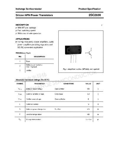 Inchange Semiconductor 2sc2838  . Electronic Components Datasheets Active components Transistors Inchange Semiconductor 2sc2838.pdf