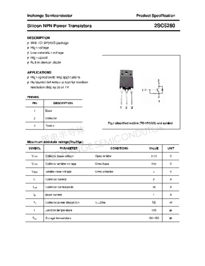 Inchange Semiconductor 2sc5280  . Electronic Components Datasheets Active components Transistors Inchange Semiconductor 2sc5280.pdf