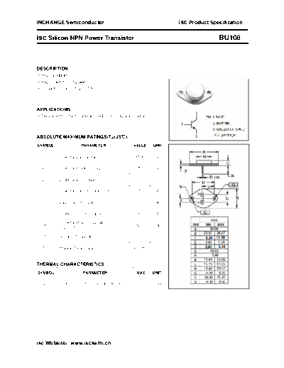 . Electronic Components Datasheets bu108  . Electronic Components Datasheets Active components Transistors Inchange Semiconductor bu108.pdf