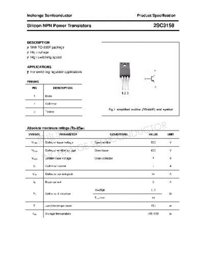 Inchange Semiconductor 2sc3158  . Electronic Components Datasheets Active components Transistors Inchange Semiconductor 2sc3158.pdf