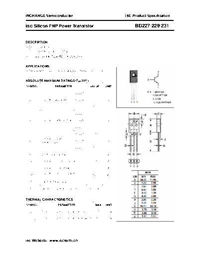 Inchange Semiconductor bd227 229 231  . Electronic Components Datasheets Active components Transistors Inchange Semiconductor bd227_229_231.pdf