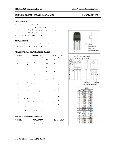 Inchange Semiconductor bdv92 94 96  . Electronic Components Datasheets Active components Transistors Inchange Semiconductor bdv92_94_96.pdf