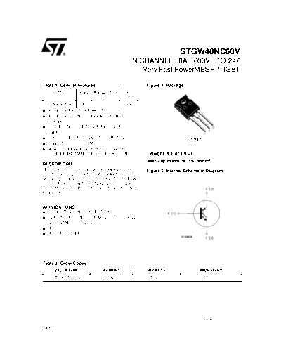 ST stgw40nc60v  . Electronic Components Datasheets Active components Transistors ST stgw40nc60v.pdf