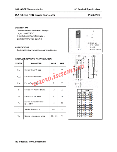 Inchange Semiconductor 2sc2209  . Electronic Components Datasheets Active components Transistors Inchange Semiconductor 2sc2209.pdf