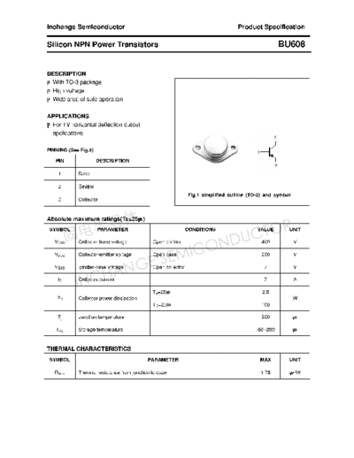 Inchange Semiconductor bu608  . Electronic Components Datasheets Active components Transistors Inchange Semiconductor bu608.pdf