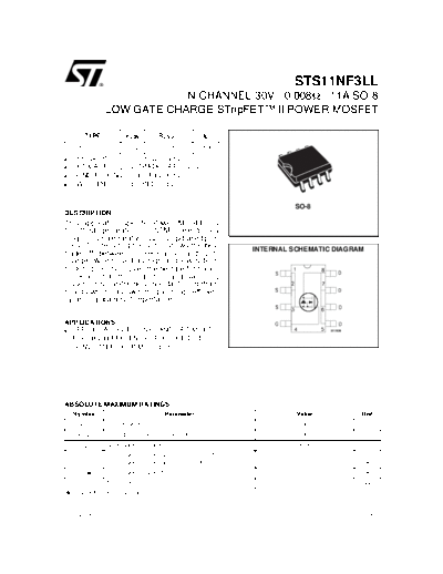 ST sts11nf3ll  . Electronic Components Datasheets Active components Transistors ST sts11nf3ll.pdf