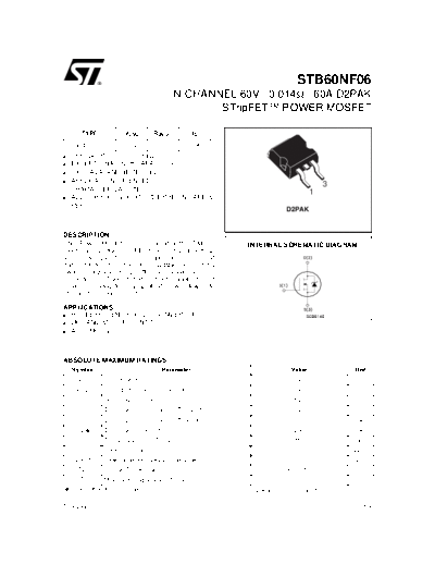 ST stb60nf06  . Electronic Components Datasheets Active components Transistors ST stb60nf06.pdf