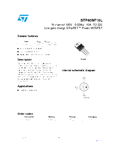 ST stp40nf10l  . Electronic Components Datasheets Active components Transistors ST stp40nf10l.pdf