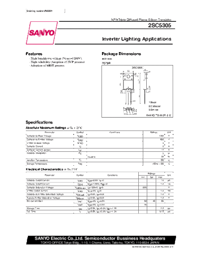 Sanyo 2sc5305  . Electronic Components Datasheets Active components Transistors Sanyo 2sc5305.pdf