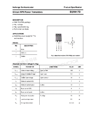 Inchange Semiconductor buh417d  . Electronic Components Datasheets Active components Transistors Inchange Semiconductor buh417d.pdf