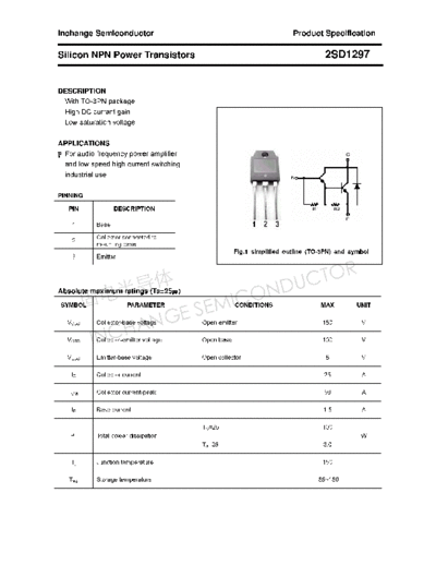 Inchange Semiconductor 2sd1297  . Electronic Components Datasheets Active components Transistors Inchange Semiconductor 2sd1297.pdf