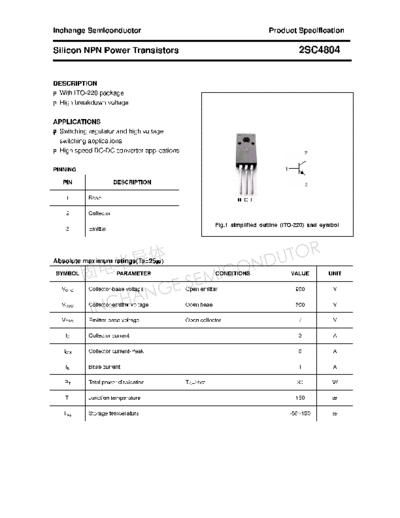 Inchange Semiconductor 2sc4804  . Electronic Components Datasheets Active components Transistors Inchange Semiconductor 2sc4804.pdf