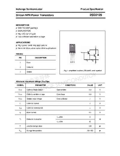 Inchange Semiconductor 2sd2129  . Electronic Components Datasheets Active components Transistors Inchange Semiconductor 2sd2129.pdf