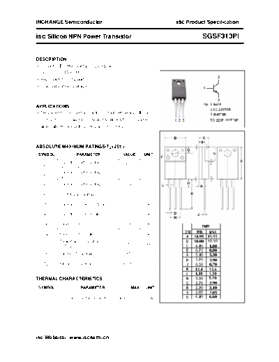 Inchange Semiconductor sgsf313pi  . Electronic Components Datasheets Active components Transistors Inchange Semiconductor sgsf313pi.pdf