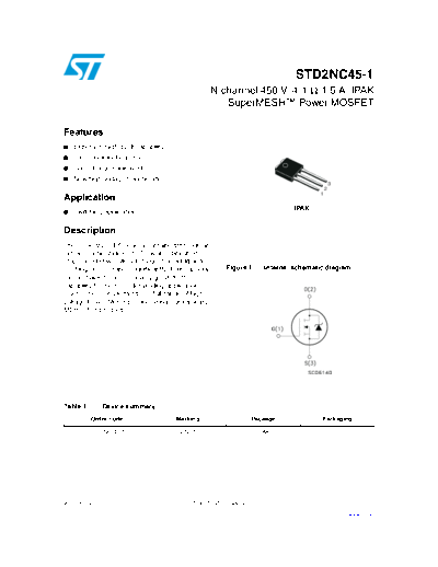 ST std2nc45-1  . Electronic Components Datasheets Active components Transistors ST std2nc45-1.pdf