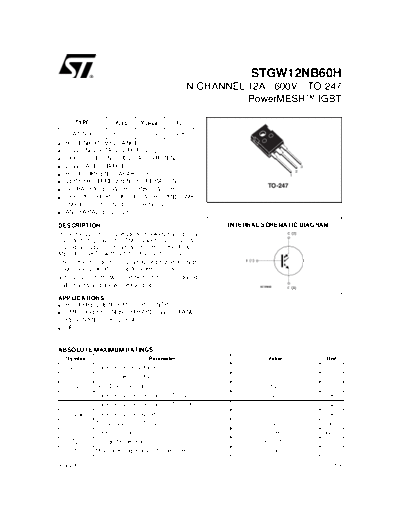 ST stgw12nb60h  . Electronic Components Datasheets Active components Transistors ST stgw12nb60h.pdf
