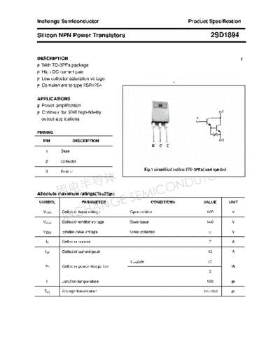 Inchange Semiconductor 2sd1894  . Electronic Components Datasheets Active components Transistors Inchange Semiconductor 2sd1894.pdf