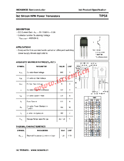 Inchange Semiconductor tip54  . Electronic Components Datasheets Active components Transistors Inchange Semiconductor tip54.pdf