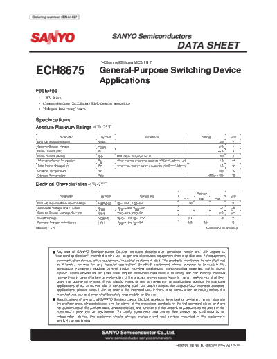 Sanyo ech8675  . Electronic Components Datasheets Active components Transistors Sanyo ech8675.pdf