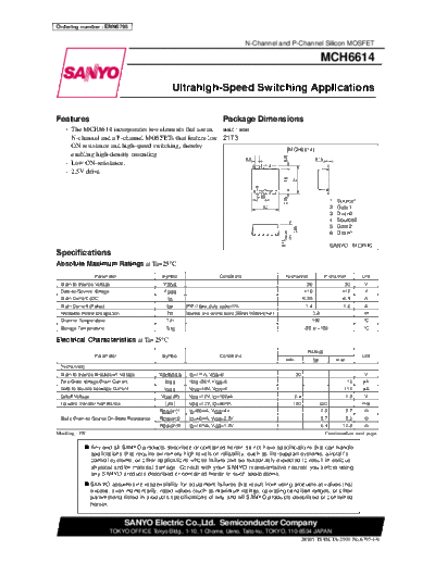 Sanyo mch6614  . Electronic Components Datasheets Active components Transistors Sanyo mch6614.pdf