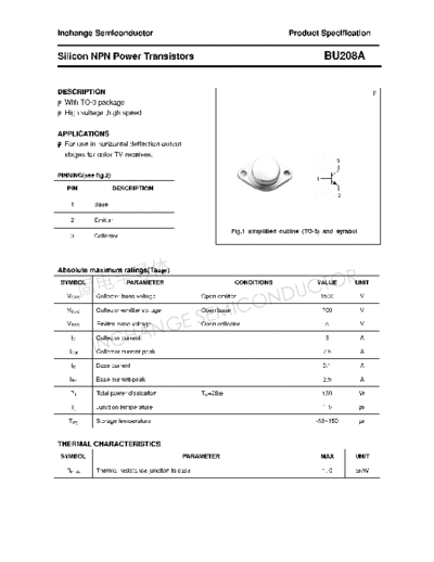 Inchange Semiconductor bu208a  . Electronic Components Datasheets Active components Transistors Inchange Semiconductor bu208a.pdf