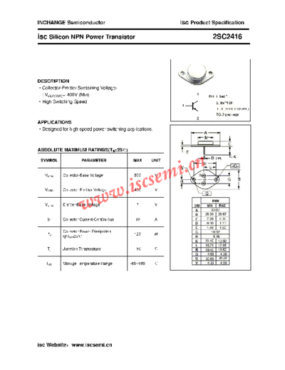 Inchange Semiconductor 2sc2416  . Electronic Components Datasheets Active components Transistors Inchange Semiconductor 2sc2416.pdf