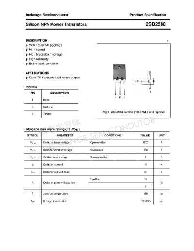 Inchange Semiconductor 2sd2580  . Electronic Components Datasheets Active components Transistors Inchange Semiconductor 2sd2580.pdf
