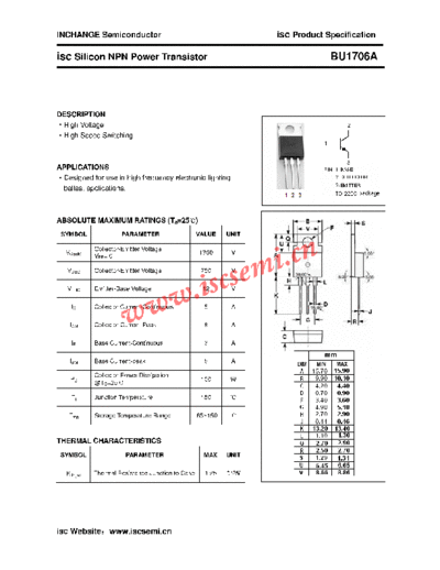 Inchange Semiconductor bu1706a  . Electronic Components Datasheets Active components Transistors Inchange Semiconductor bu1706a.pdf