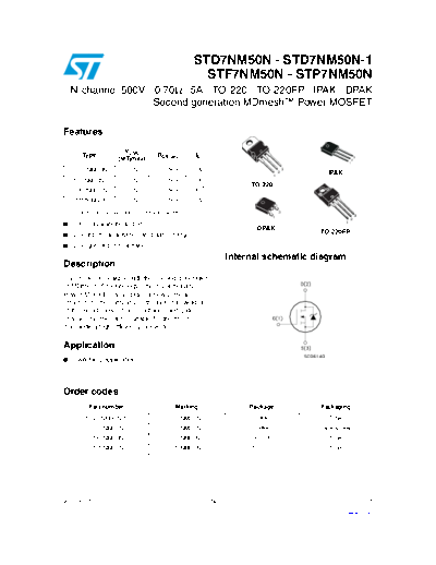 ST d7nm50n  d7nm50n-1  f7nm50n  p7nm50n  . Electronic Components Datasheets Active components Transistors ST std7nm50n_std7nm50n-1_stf7nm50n_stp7nm50n.pdf