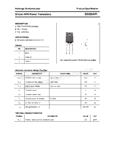 Inchange Semiconductor s2000afi  . Electronic Components Datasheets Active components Transistors Inchange Semiconductor s2000afi.pdf