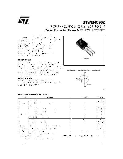 ST stw6nc90z  . Electronic Components Datasheets Active components Transistors ST stw6nc90z.pdf
