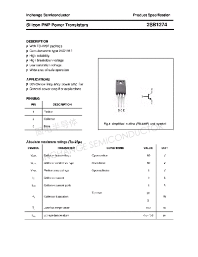 Inchange Semiconductor 2sb1274  . Electronic Components Datasheets Active components Transistors Inchange Semiconductor 2sb1274.pdf