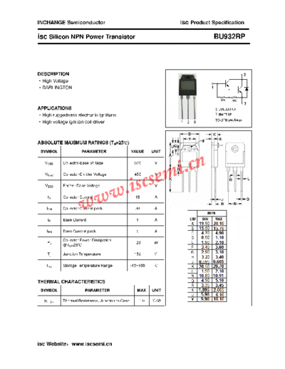 Inchange Semiconductor bu932rp  . Electronic Components Datasheets Active components Transistors Inchange Semiconductor bu932rp.pdf