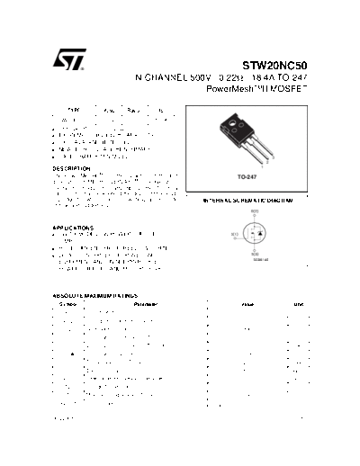 . Electronic Components Datasheets stw20nc50  . Electronic Components Datasheets Active components Transistors ST stw20nc50.pdf