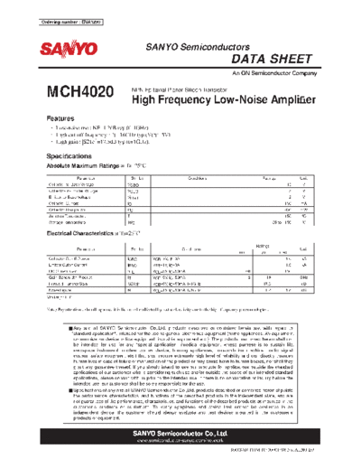 Sanyo mch4020  . Electronic Components Datasheets Active components Transistors Sanyo mch4020.pdf