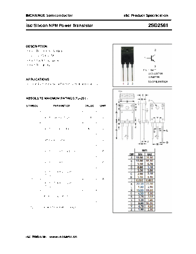 Inchange Semiconductor 2sd2581  . Electronic Components Datasheets Active components Transistors Inchange Semiconductor 2sd2581.pdf