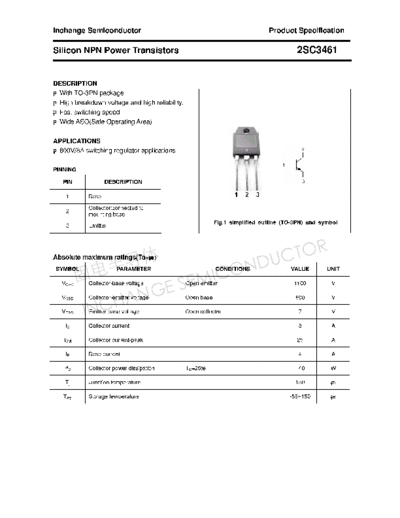Inchange Semiconductor 2sc3461  . Electronic Components Datasheets Active components Transistors Inchange Semiconductor 2sc3461.pdf