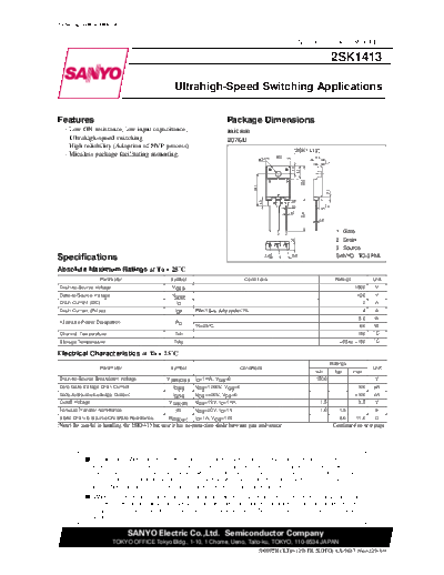 Sanyo 2sk1413  . Electronic Components Datasheets Active components Transistors Sanyo 2sk1413.pdf