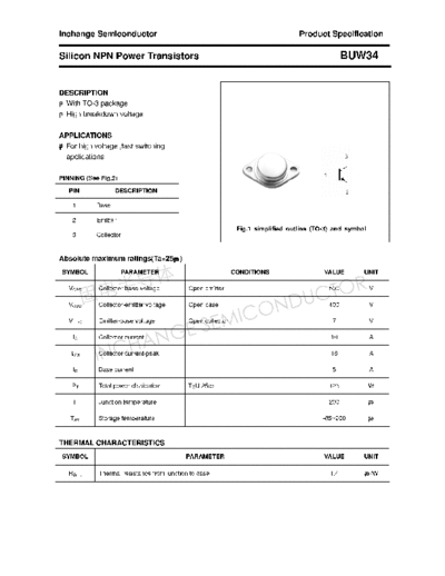 Inchange Semiconductor buw34  . Electronic Components Datasheets Active components Transistors Inchange Semiconductor buw34.pdf