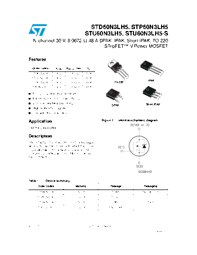 ST d60n3lh5  p60n3lh5  u60n3lh5  u60n3lh5-s  . Electronic Components Datasheets Active components Transistors ST std60n3lh5_stp60n3lh5_stu60n3lh5_stu60n3lh5-s.pdf