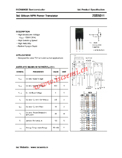 Inchange Semiconductor 2sd5011  . Electronic Components Datasheets Active components Transistors Inchange Semiconductor 2sd5011.pdf