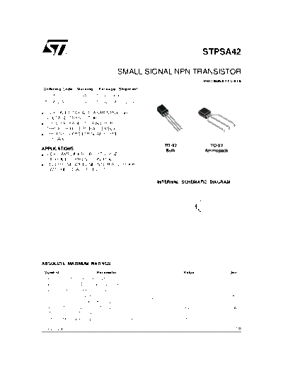 ST psa42  . Electronic Components Datasheets Active components Transistors ST stpsa42.pdf