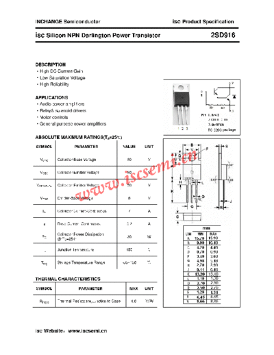 Inchange Semiconductor 2sd916  . Electronic Components Datasheets Active components Transistors Inchange Semiconductor 2sd916.pdf