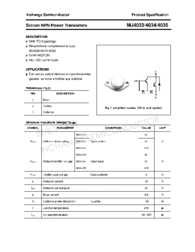 Inchange Semiconductor mj4033 5F4034 5F4035  . Electronic Components Datasheets Active components Transistors Inchange Semiconductor mj4033_5F4034_5F4035.pdf