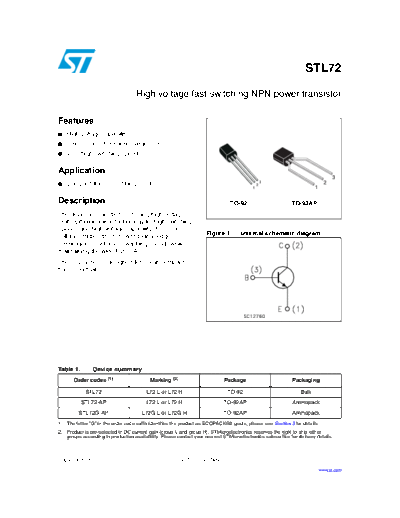 ST stl72  . Electronic Components Datasheets Active components Transistors ST stl72.pdf