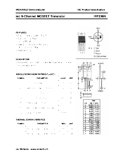 Inchange Semiconductor irfz48n  . Electronic Components Datasheets Active components Transistors Inchange Semiconductor irfz48n.pdf