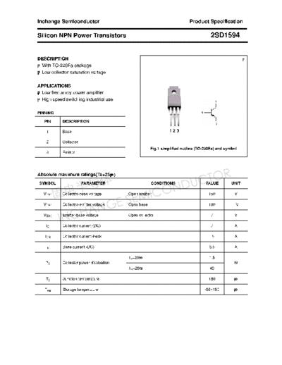 Inchange Semiconductor 2sd1594  . Electronic Components Datasheets Active components Transistors Inchange Semiconductor 2sd1594.pdf
