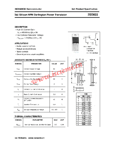 Inchange Semiconductor 2sd833  . Electronic Components Datasheets Active components Transistors Inchange Semiconductor 2sd833.pdf