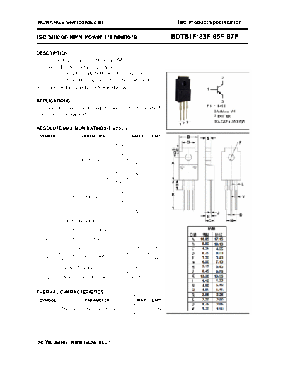 Inchange Semiconductor bdt81f 83f 85f 87f  . Electronic Components Datasheets Active components Transistors Inchange Semiconductor bdt81f_83f_85f_87f.pdf