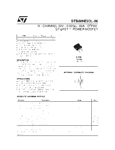 ST stb80ne03l  . Electronic Components Datasheets Active components Transistors ST stb80ne03l.pdf